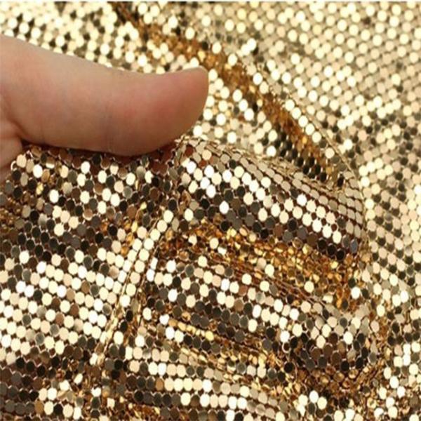 Top quality hot sale cheap Gold Color Metallic Sequin Cloth metal Mesh curtain Fabric for clothing