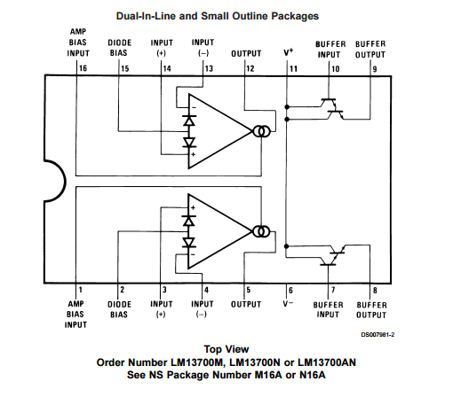 LM13700N Dual Operational Transconductance amplifier ic chip with Linearizing Diodes / Buffers