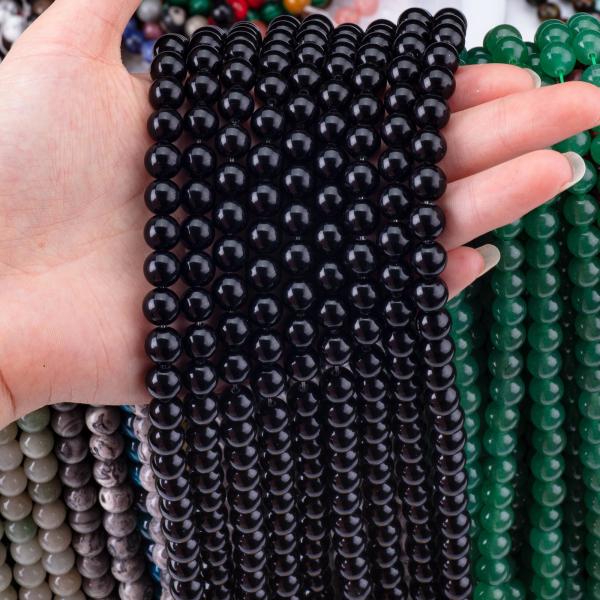 Natural Crystal Black Obsidian 8MM Round Loose Gemstone Bead For DIY Jewelry Making