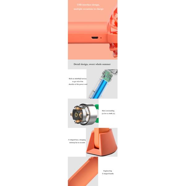 2000mAh 6hrs USB Handheld Fan With Rechargeable Built In Battery