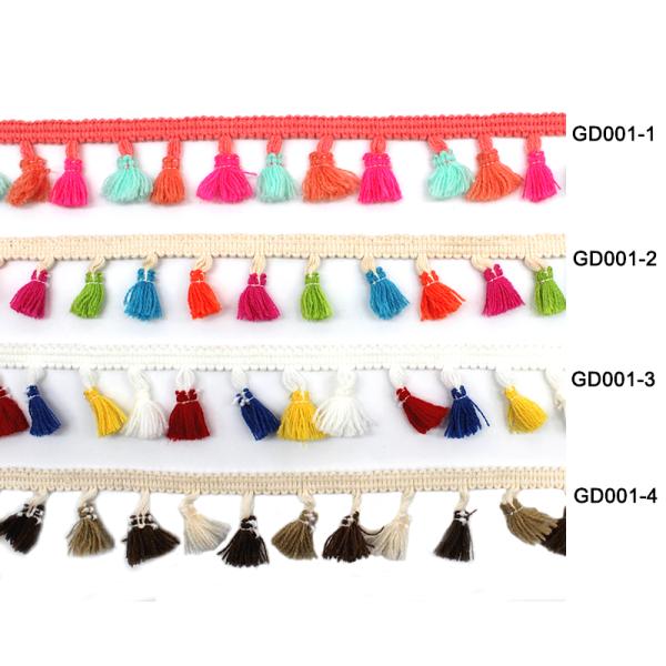 GD001 OEKO Multi Colored Tassel Fringe Trim
