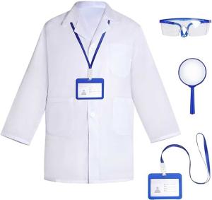China Doctor Scientist Costume Kids Lab Coat And Goggles Children Dress Up Kit With ID Card Magnifying Glass For Halloween wholesale
