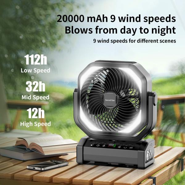Socool Fan 20000mAh Suspension Desk Fan Remote Controlled with LED Light Rechargeable
