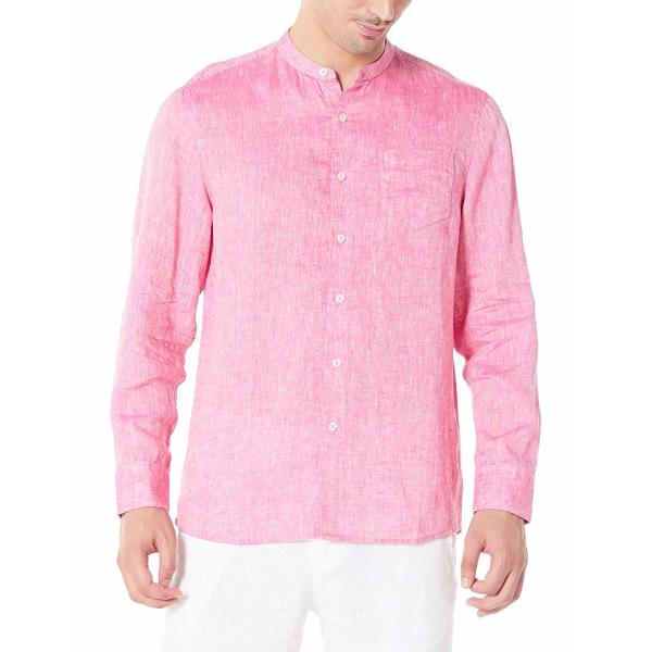 Chambray Band Collar Woven Mens Casual Linen Shirts Long Sleeve Standard Fit