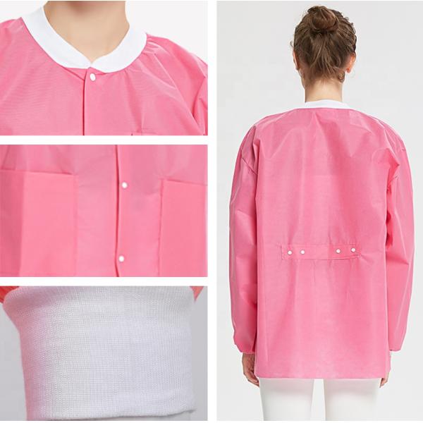 S&J 3-layers breathable SMS material anti-static lab coat hospital ladys pink nurse coat autoclavable and washable