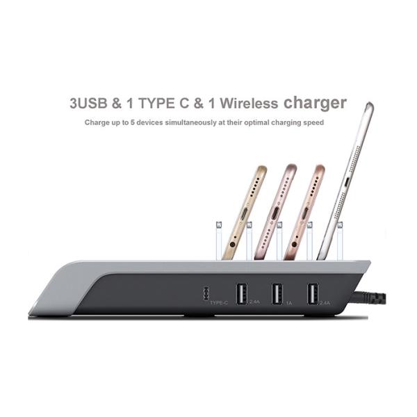 ABS 9V Input QI 10W 4 In 1 Smart Charging Station