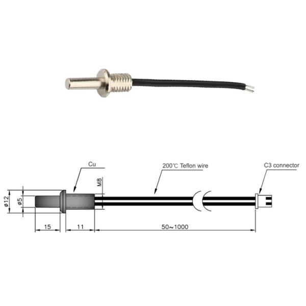 Copper Round Ntc Temperature Sensor Flange Probe 100kohm 3950k 1% For Sterilizer