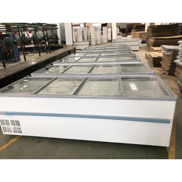 Top Glass Flat Door Island Display Freezer For Supermarket horizontal glass freezer