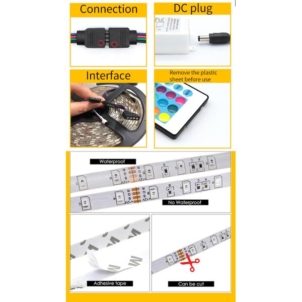 3m Strip Light Set with 3keys and 5V RGB SMD 5050 LED IP20 LED Light Source SMD2835