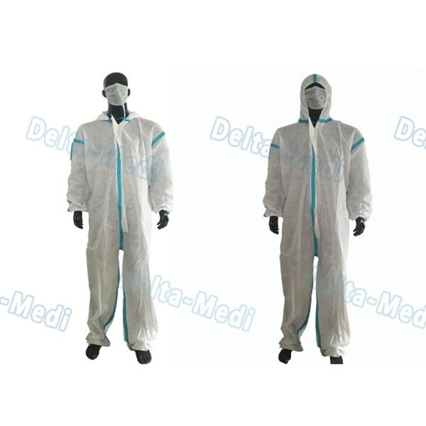 SMS White Disposable Coveralls , Chemical Protective Suit With Hood Tape Seam