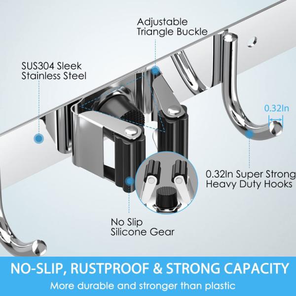 Stainless Steel Wall Mount Mop And Broom Holder For Home Kitchen Bathroom