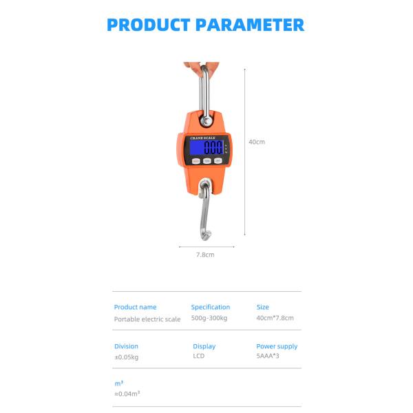 LCD Display ABS Stainless Steel Portable 300kg Digital Crane Game Scale Small Hanging for Fishing or Hunting Customizable
