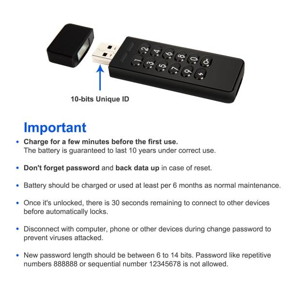 USB Encrypted Flash Drive Password Key 32GB Aluminum with Keypad Portable 256-bit AES XTS Hardware for Business