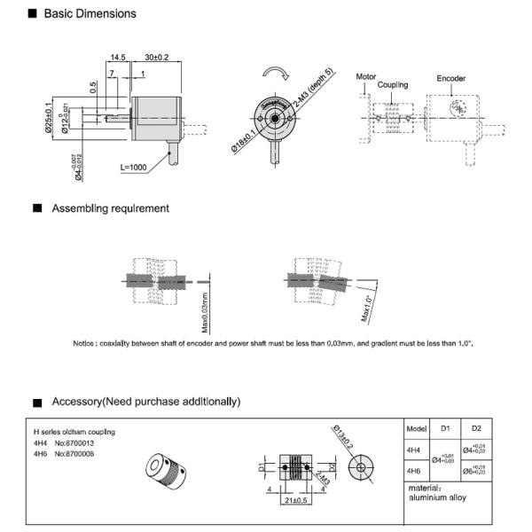 IP50 Solid Shaft 4mm S25 Miniature Rotary Encoder