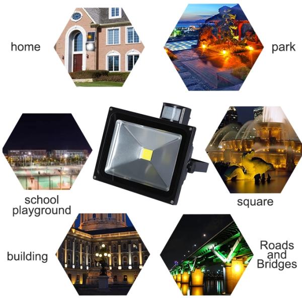 High Lumen COB Solar LED Flood Lights Motion Sensor CE ROHS Certification