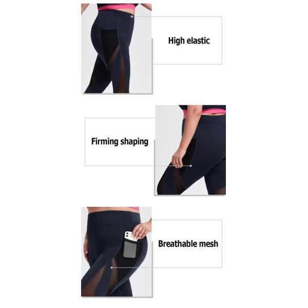 Workout Plus Size High Waisted Yoga Pants Mesh Breathable With Pockets