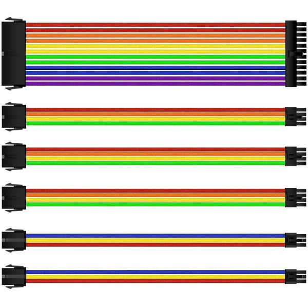 Braided Sleeved Power Supply Cable Kits 1* 24 Pin 1*4 + 4 Pin GPU , 2* 6+2 Pin PCI-e , 2*6 Pin Extension Cable Kits With comb