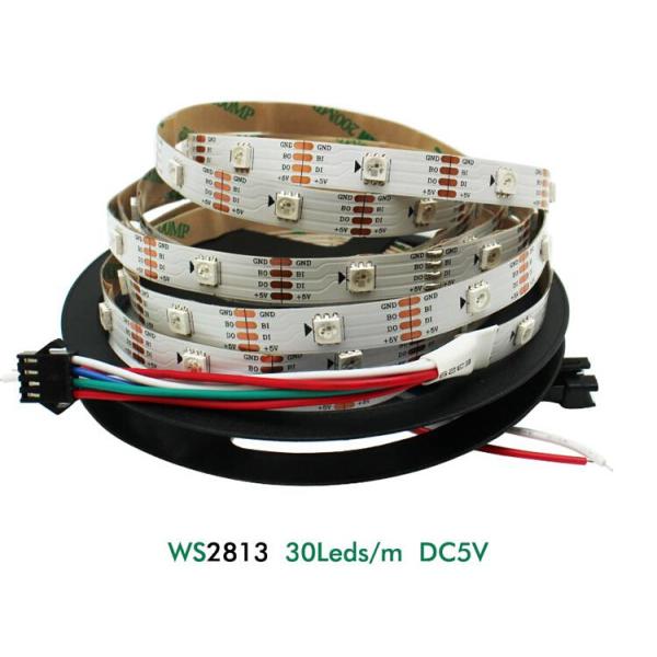 Addressable 5m 30LEDs/m DC5V WS2813 RGB led pixel strip,with 30pixels/M;WHITE PCB