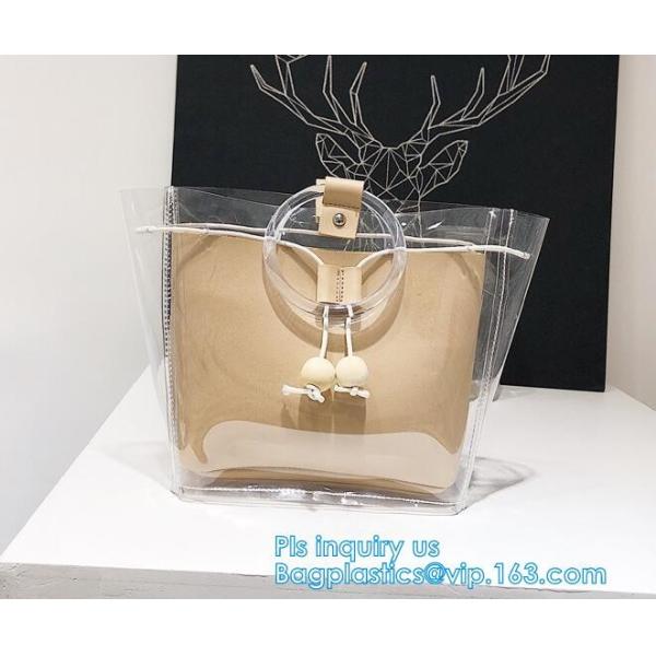 Semi Clear Plastic Gift Bags With Brown Handle Wedding Gift Packaging Bags Birthday Handbag Party Favors PP Gift Wrap