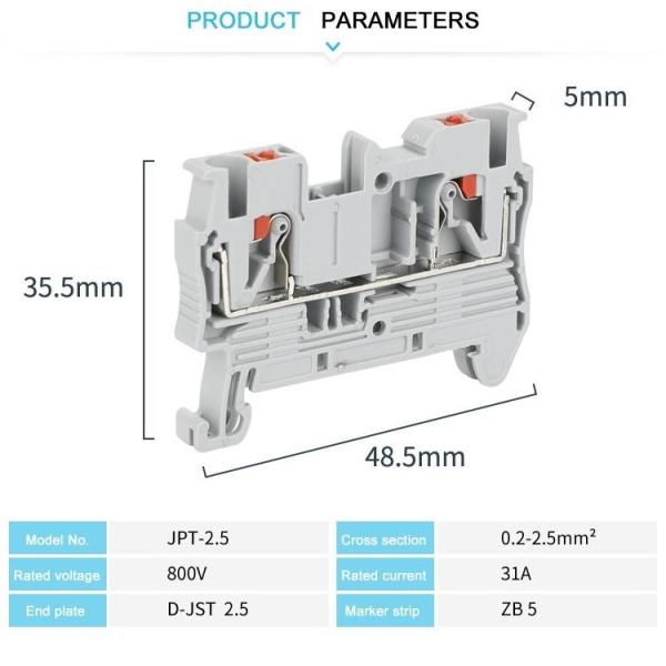 800V 31A Din Rail Mounted Push In Terminal Block Connector