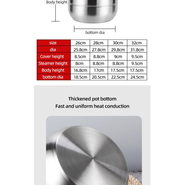 Multi-Layer 28cm Kitchen Pots Cookware Stainless Steel Cooking Pot 3 Layer Food Steamer Pot