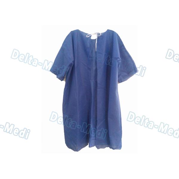 Comfortable Short Sleeve Disposable Patient Gowns , Blue Isolation Gowns CE Certification