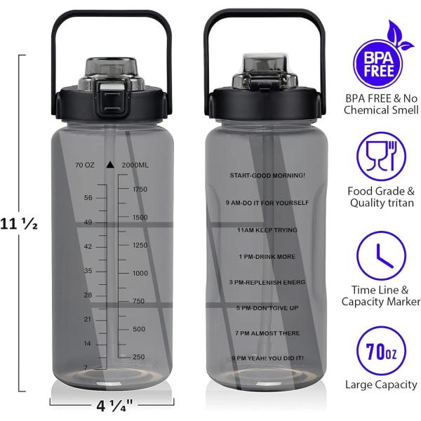 Half Gallon Water Bottle With Sleeve 64oz (2L) Inspirational Water Bottle With Straw and Time Stamp,