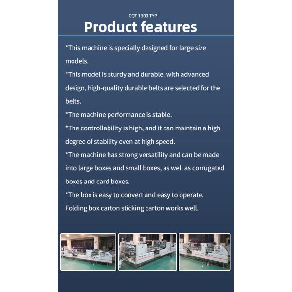 CQT-1300 Automatic Corrugated Box Pasting Machine for 4 6 Corner Folding and Gluing