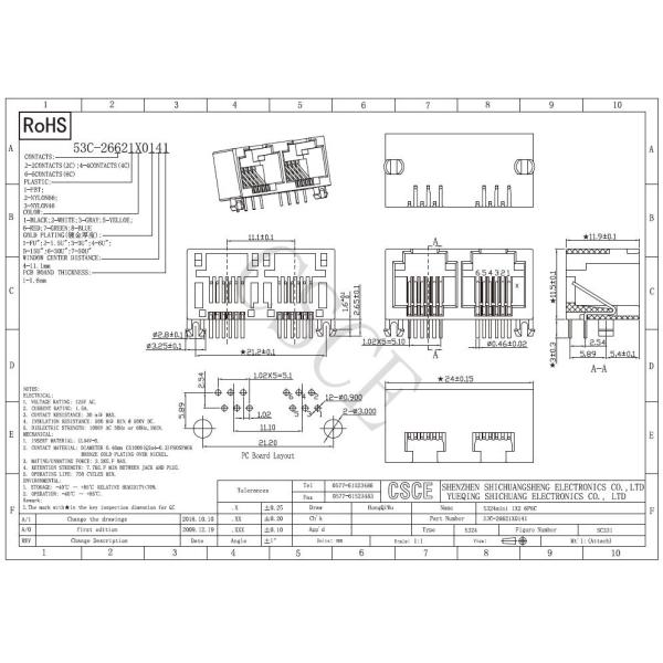 Right Angle RJ11 Modular Jack 5324 Mini Series Retention Strength 7.7KG.F MIN