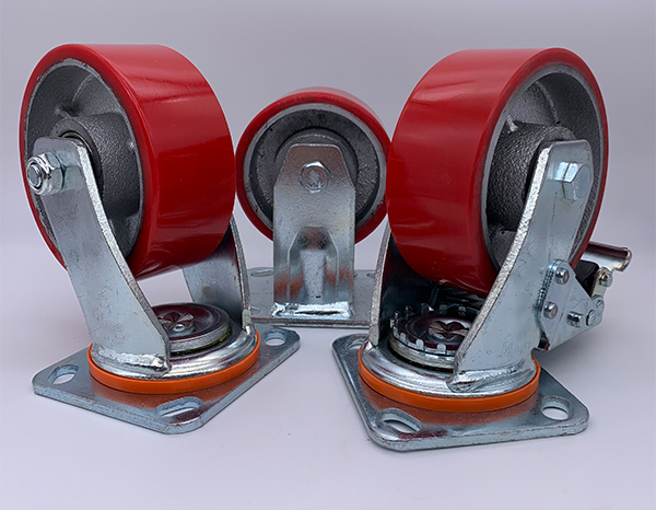 6 Inch Heavy Duty Caster with Red Polyurethane on Steel Wheels