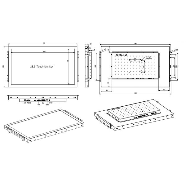 SAW LCD Open Frame Touchscreen Monitor 23.6 Inch Wall Mounted
