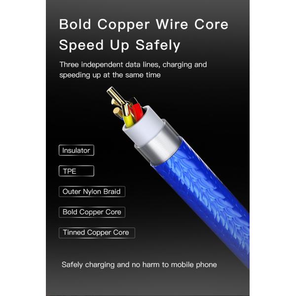 Portable Nylon Fast Charging 17cm Keychain USB Cable With LED Light