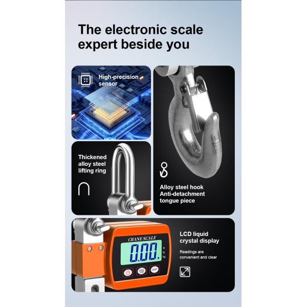 Easy Unit Change Portable Heavy Duty Digital Crane Scale 500Kg/300Kg LCD Backlight Industrial Hook Scales with ABS Plastic