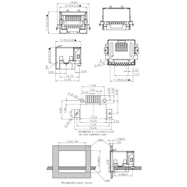 Single Port 8P8C RJ45 Connectors Shielding Shell SMT Mounting Without Magnetics