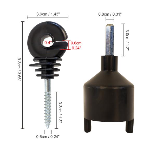 Self-Tapping Insulator Electric Fence Insulators Screw-In Wood Post Insulator With Insulator Socket Tool (Fit For Electric Drill)