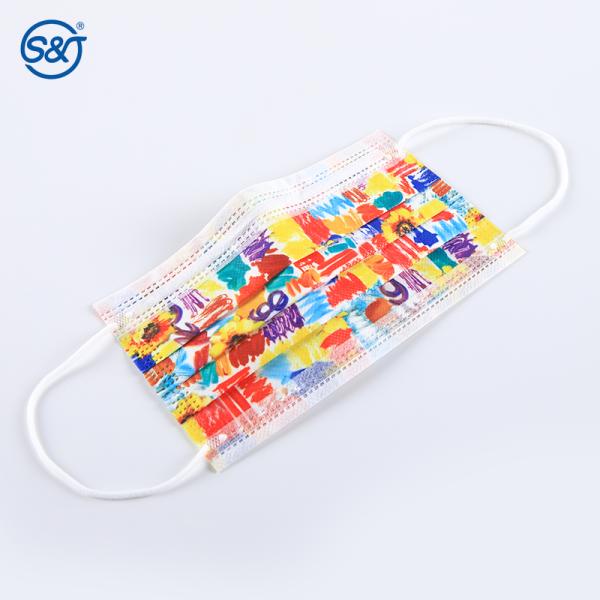 S&J Daily use custom printed face mask 3 ply Non woven adult kids disposable facemask masks with custom logo