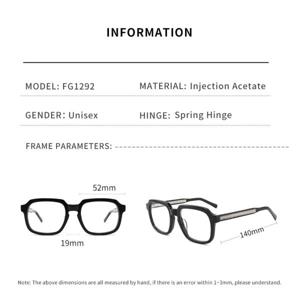 Men'S Acetate Frame Glasses Retro Square Patterned Temples 52mm