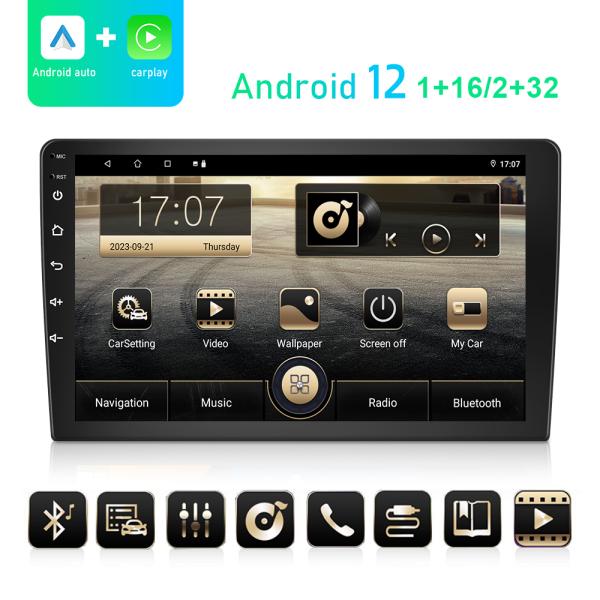 Universal 10.1 Inch Android 12 Car Radio with IPS Touch Screen and AHD 1080P Camera