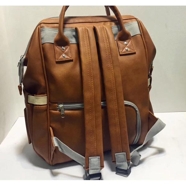 Brown PU Leather Baby Bag Backpack , Unisex Maternity Diaper Bags For Mom And Dad