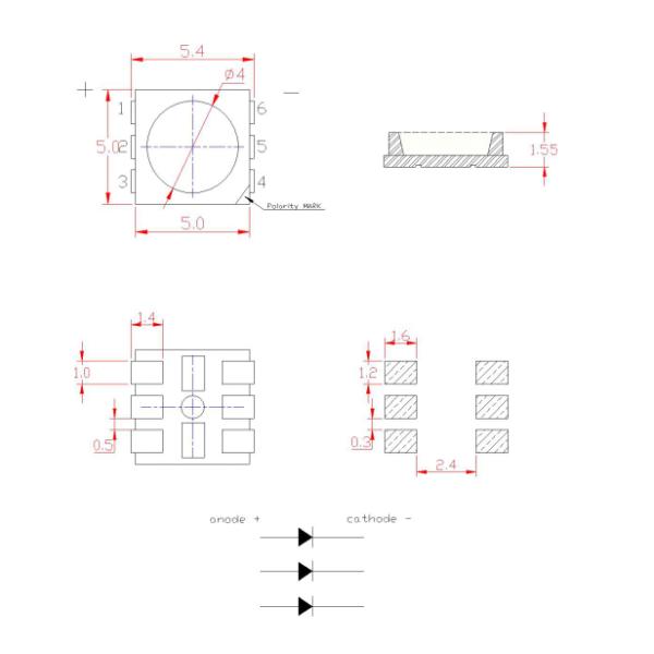 Full Color 5050 SMD LED Chip 0.2W Red Chip For Decoration Lighting