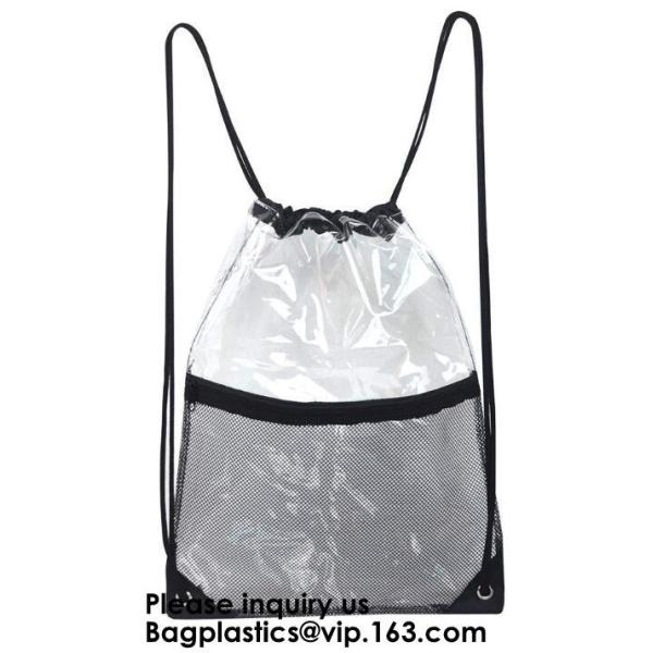Transparent PVC Drawstring Bag With Colorful Rope,Clear PVC drawstring bag with gold string,Pvc Strips Printing Gift Pac