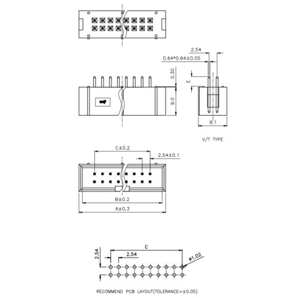 Black Through Hole Male Socket / 2.54mm Straight Male Box Header Connector