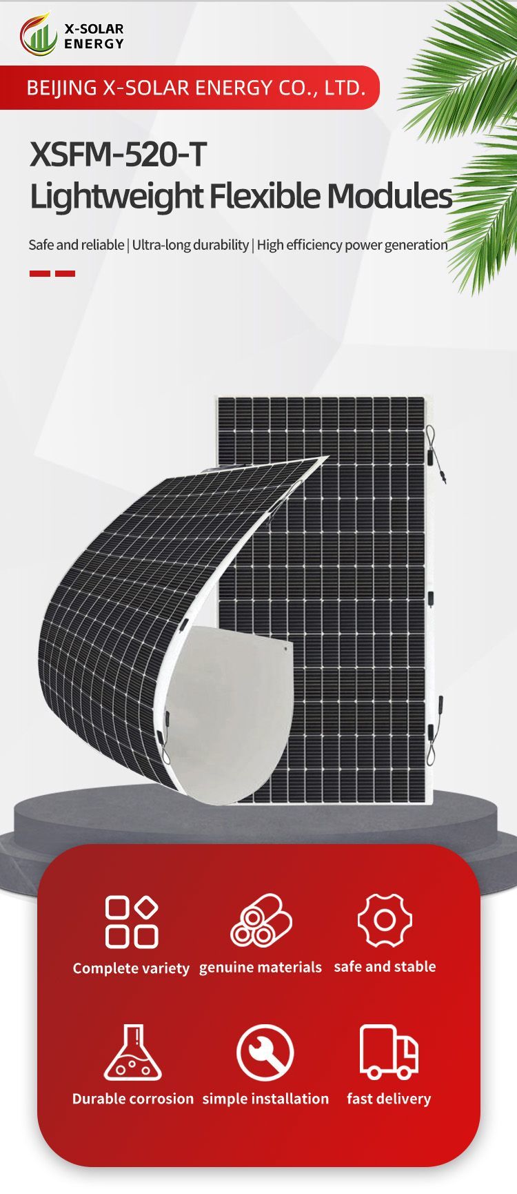 Renewable Energy Portabie Crystalline Silicon Flexible 520W Soft Solar Hybrid Inverter BIPV Module Photovoltaic Panel