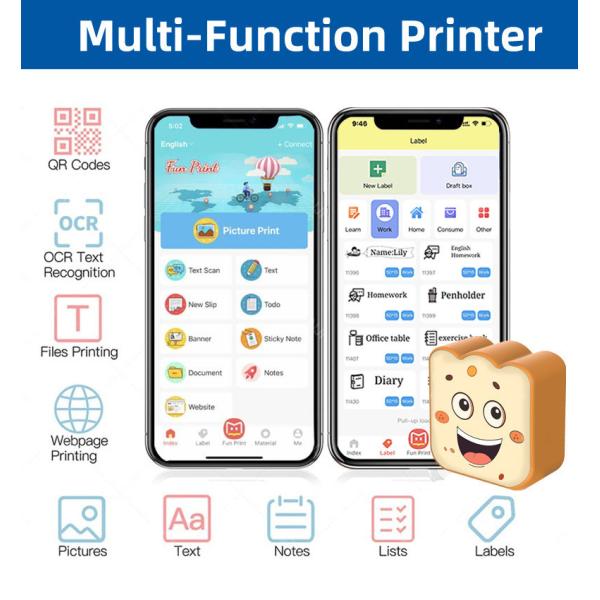 1200mA 3.7V Thermal Portable Mini Inkless Printer Sticker 203DPI