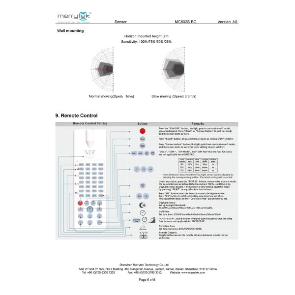 MC602S RC High Frequency Microwave Motion Sensor Dimmable Motion Sensor For Lights