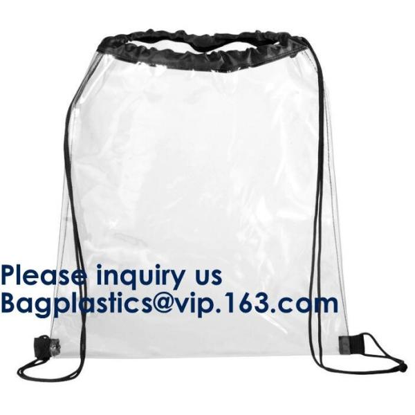 Transparent PVC Drawstring Bag With Colorful Rope,Clear PVC drawstring bag with gold string,Pvc Strips Printing Gift Pac