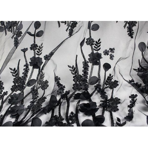 Polyester 3D Flower Lace Fabric For Wedding Dresses , Embroidered Bridal Lace Fabric