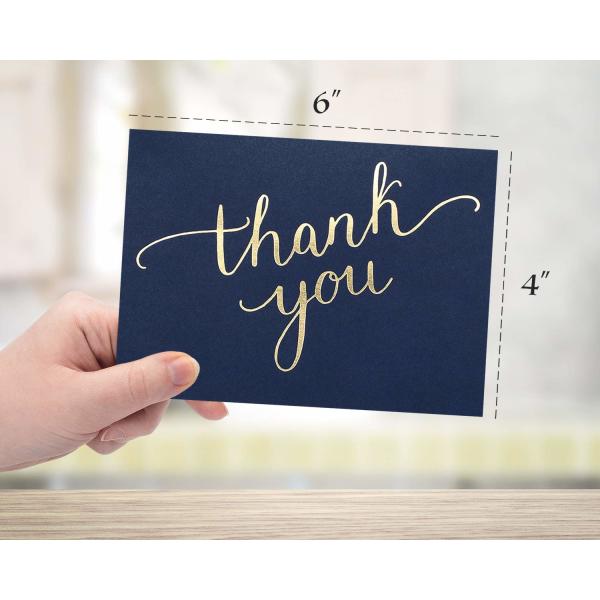 48 Set Thanks Greeting Card Navy Blue Color Gold Foil Embossed Lettering Logo