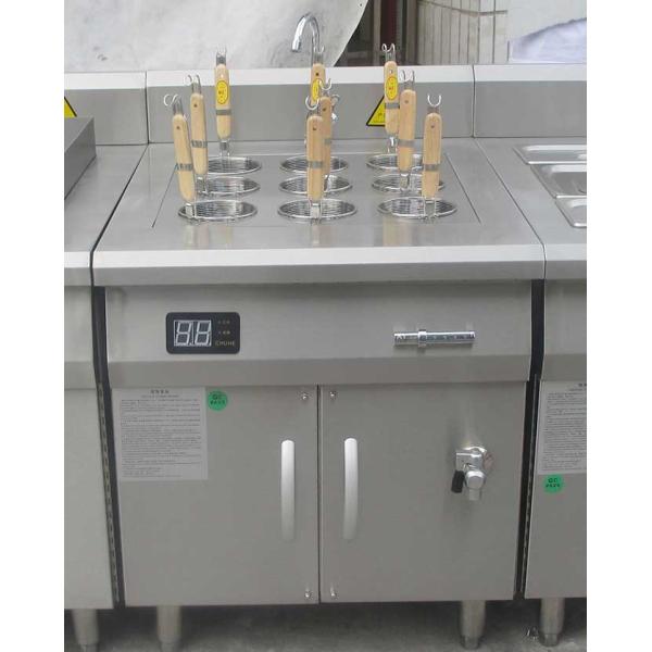 Thumb handle, fine funnel counter top pasta cooker