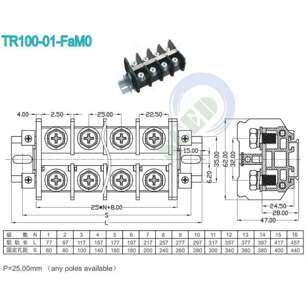 600V 101A Black 2-20AWG PCB High Current Terminal Block For Server Site
